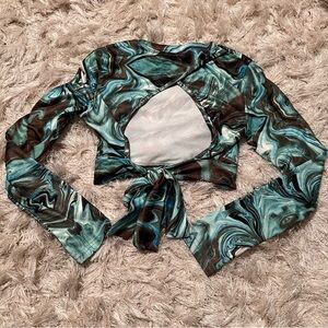 BOGO 🛍️ Stylish Marble Open Back Long Sleeve Top